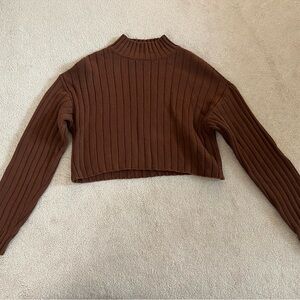La Hearts Chocolate Ribbed Knit Sweater